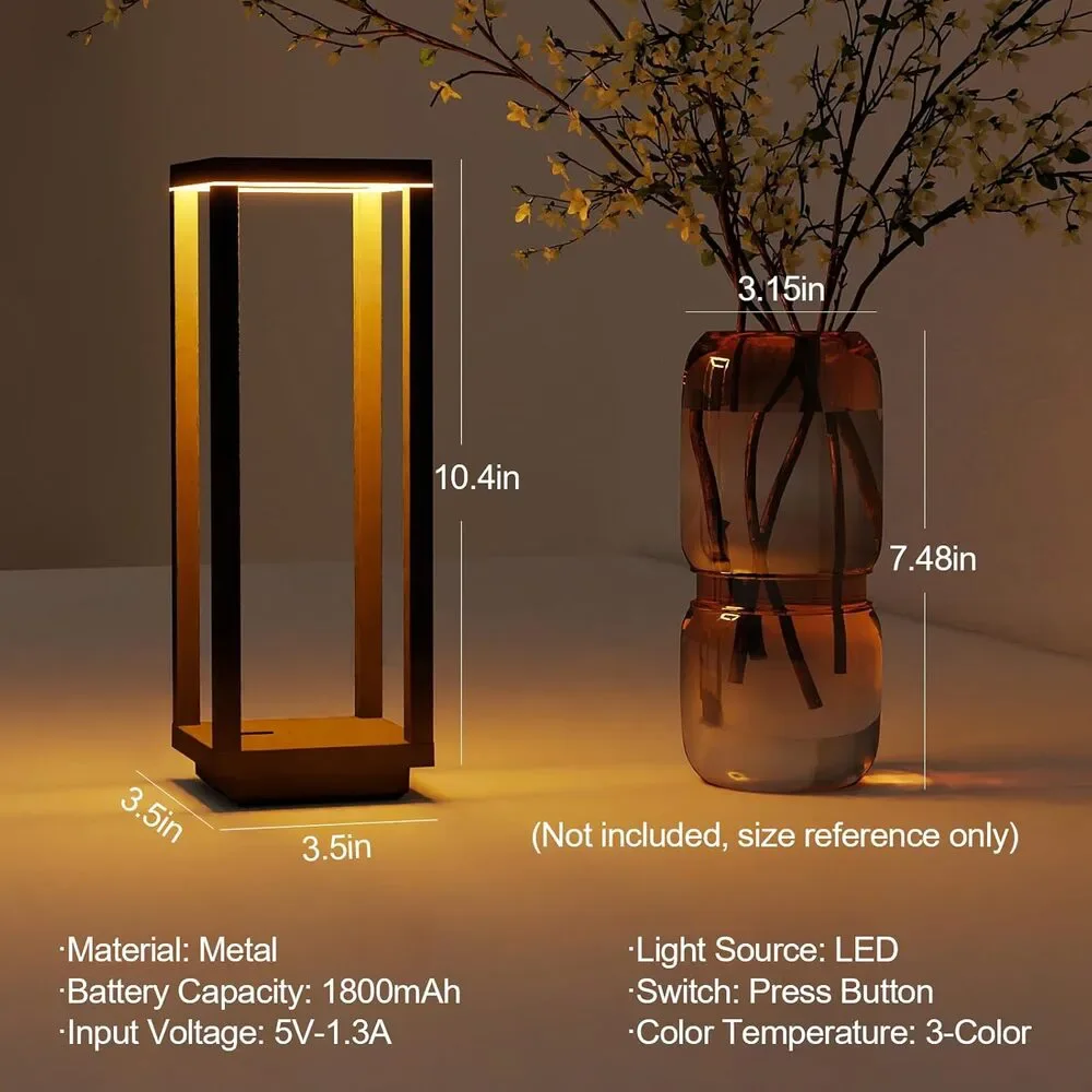 Cordless Table Lamp Rechargeable, IP55 Waterproof 3 Color Stepless Dimming